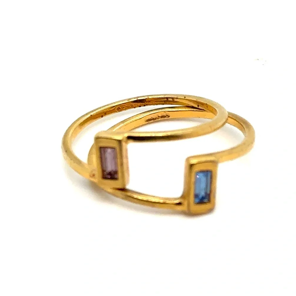 Avon Gold Stacked‎ Baguette Gemstone Rings - Blue & Pink